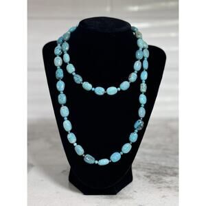 Sterling Silver Turquoise Beaded Necklace 35in SX Signed